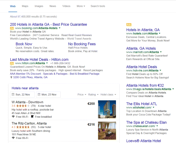 A screenshot image depicting Google search engine result page based on location search