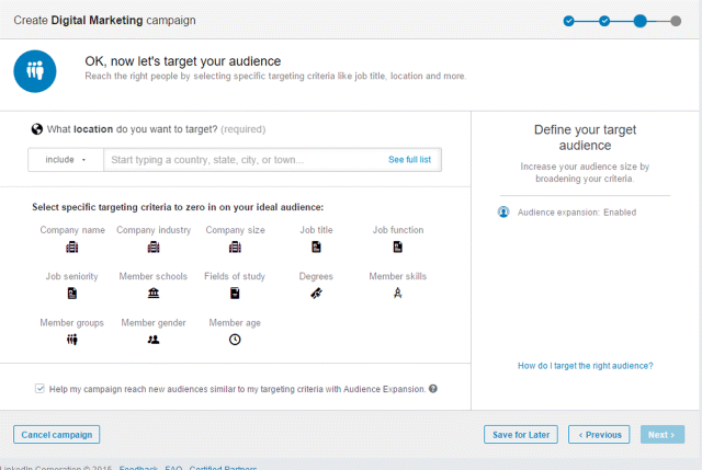 A screenshot image depicting LinkedIn ad targeting the audience