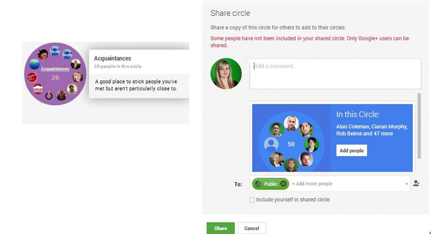 A screenshot image depicting Google circles