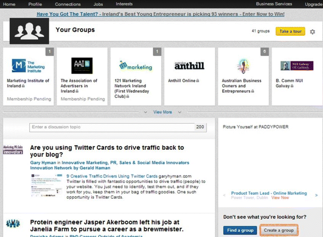 A screenshot of a window depicting process to create a LinkedIn group
