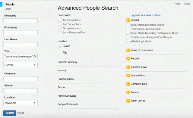The text (top) and the screenshot depicting strategies for LinkedIn advanced search