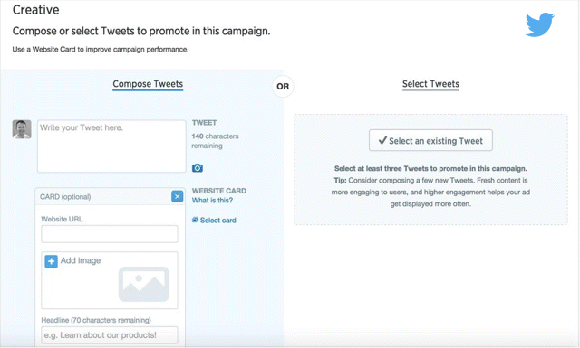 A screenshot image depicting the procedure to create a Twitter ad