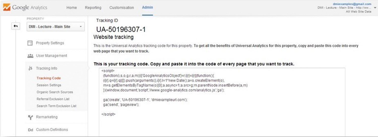 A screenshot image depicting GA tracking code
