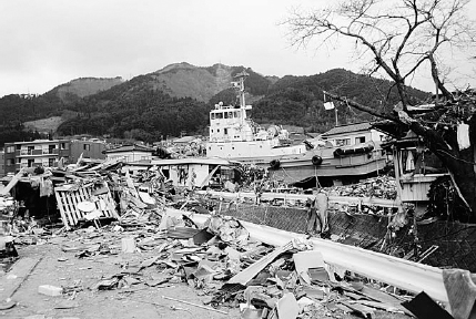 A tugboat that was swept inland by the March 11 tsunami and left to rest in the devastated town of Ofunato, north of Sendai …