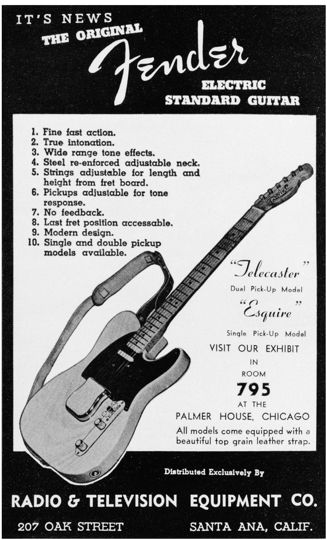 A trade ad for the Fender Telecaster and Esquire