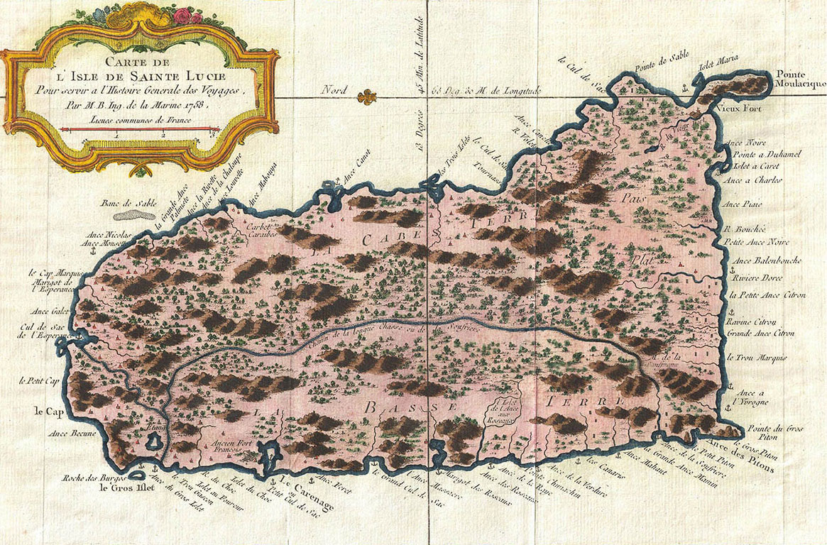 1758_Bellin_Map_of_Saint_Lucia_Sainte_Lucie_West_Indies_-_Geographicus_-_SaintLucia-bellin-1758_StLucia_EC
